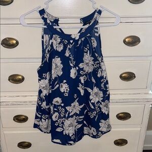 Floral Sleeveless Top - Blue and White